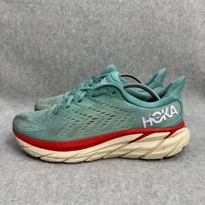 Hoka One One Clifton 8 Women Shoe Size 9B Blue Red Low Top Road Running Sneaker